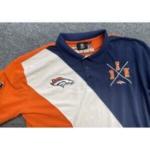 NFL Denver Broncos Shirt Men's XL Blue Colorblock Rugby Polo Embroidered Fan